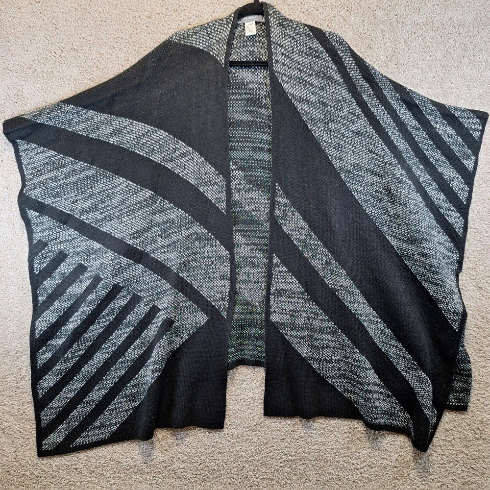 Lisa Rinna Collection Poncho Women OS Black Geometric Wrap Shawl Cardigan Missy